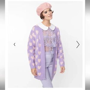 Unique vintage/Magnolia Place Pink Lavender Heart Cardigan NWT One Size Fits All
